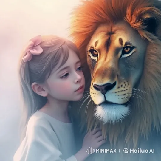Young Girl and Lion Share a Moment of Peace – AI Generated Video | Hailuo AI