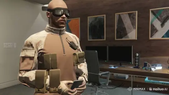 Tactical Man Smokes in Modern Office – AI Generated Video | Hailuo AI