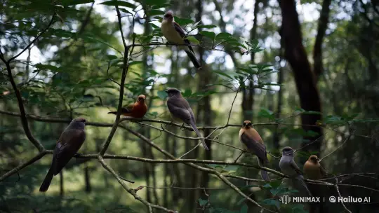 Graceful Birds Rest in Verdant Forest's Embrace – AI Generated Video | Hailuo AI