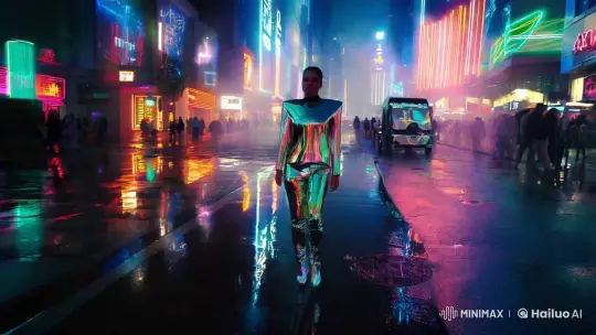 Futuristic Fashion on Neon-Lit Urban Streets – AI Generated Video | Hailuo AI