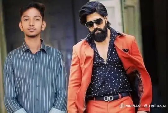 Contrasting Styles: Confident Man in Red Suit vs. Neutral Man in Striped Shirt – AI Generated Video | Hailuo AI