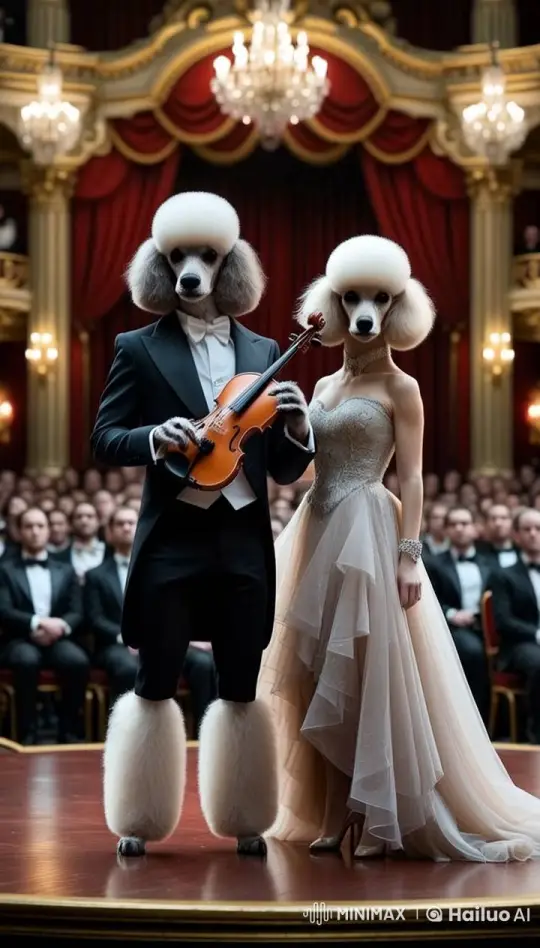 Anthropomorphic Poodles Perform in Luxurious Opera Hall – AI Generated Video | Hailuo AI