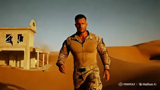 Rugged Man Strides Through Desert in Cinematic Beauty – AI Generated Video | Hailuo AI