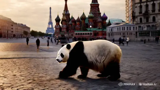 Panda Wanders Through Moscow's Urban Landscape – AI Generated Video | Hailuo AI