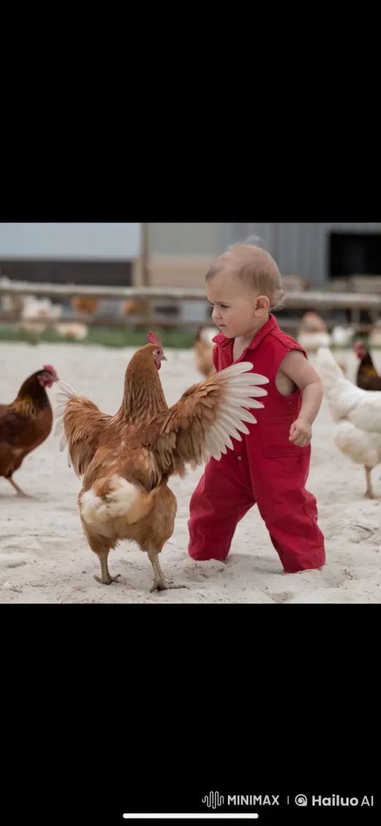 Boy and Chicken Engage in Energetic Dusty Battle – AI Generated Video | Hailuo AI
