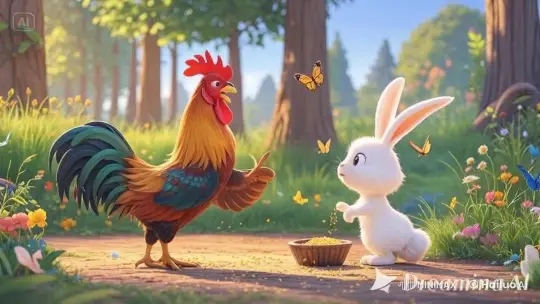 Animated Forest Talk: Rooster and Rabbit's Charming Chat – AI Generated Video | Hailuo AI