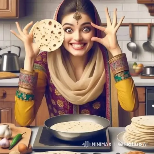 Young Woman Proudly Showcases Fresh Flatbread in Kitchen – AI Generated Video | Hailuo AI