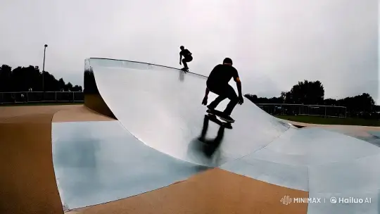 Skateboarders Defy Gravity on Mega Ramp – AI Generated Video | Hailuo AI