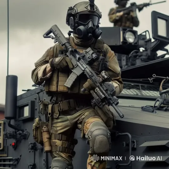 Soldier Directs Tactical Operations on Armored Vehicle – AI Generated Video | Hailuo AI