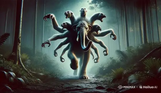Run of the Multi-Headed Creature Through a Dim Forest – AI Generated Video | Hailuo AI