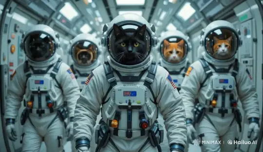 Cats in Astronaut Suits Walk in Spacecraft Corridor – AI Generated Video | Hailuo AI