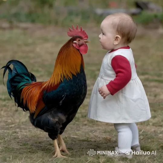 Baby and Rooster Engage in Playful Kung Fu Duel – AI Generated Video | Hailuo AI