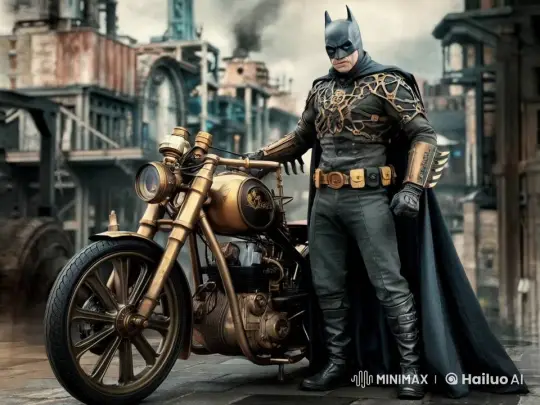 Batman on Steampunk Motorcycle in Urgent Chase – AI Generated Video | Hailuo AI