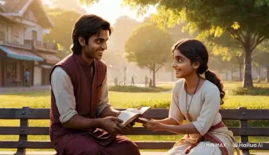 First Encounter: Arohi and Arya in Golden Sunset Park – AI Generated Video | Hailuo AI