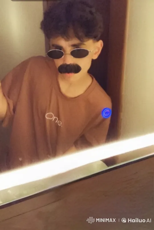 Person Mimics Smoking in Mirror with Cozy Ambiance – AI Generated Video | Hailuo AI