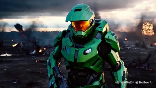 Master Chief Stands Alone in Desolate Warzone – AI Generated Video | Hailuo AI