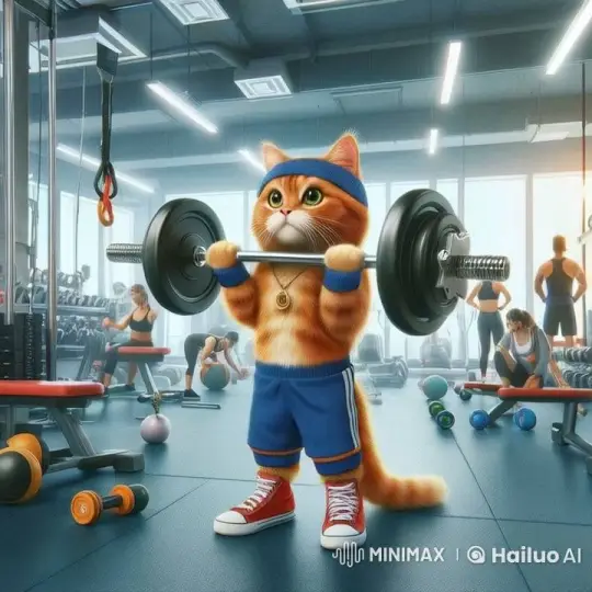 Anthropomorphic Cat Lifts Weights in Energetic Gym – AI Generated Video | Hailuo AI