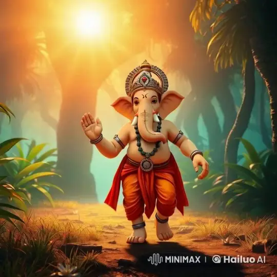 Lord Ganesha's Serene Walk in a Sunlit Forest – AI Generated Video | Hailuo AI