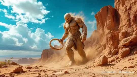 Stone Giant Marches Through Desert Canyon – AI Generated Video | Hailuo AI