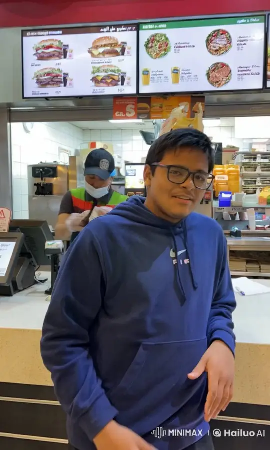 Fast Food Counter Scene with Smoking Customer – AI Generated Video | Hailuo AI