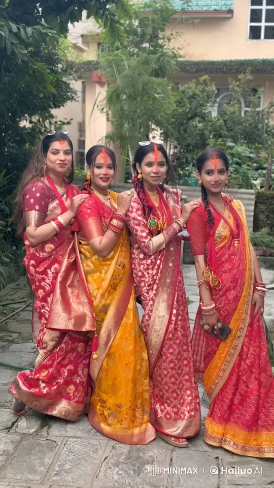 Joyful Women in Sarees Playfully Chase Each Other in Garden – AI Generated Video | Hailuo AI