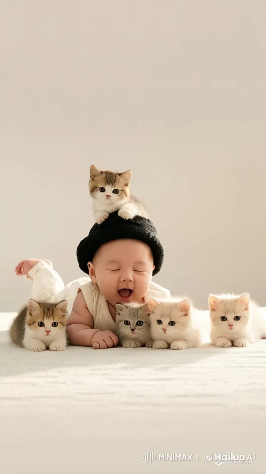 Baby Laughs with Kittens in Live2D Animation – AI Generated Video | Hailuo AI