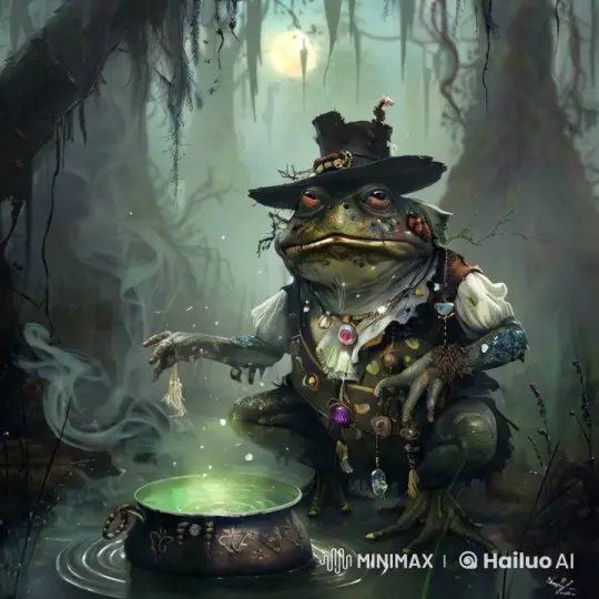 Anthropomorphic Toad Brews Potion in Enchanted Swamp – AI Generated Video | Hailuo AI