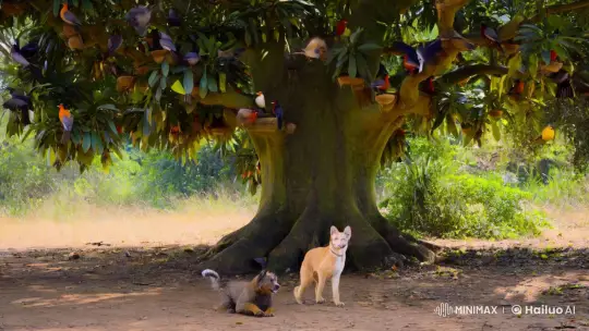 Mango Tree Haven: Birds, Pets, and a Tiger's Pursuit – AI Generated Video | Hailuo AI