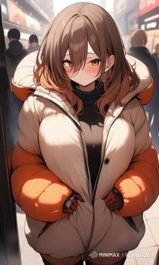 Young Woman in Cozy Puffer Jacket Amidst Bustling City – AI Generated Video | Hailuo AI
