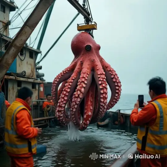 Fishermen Lift Enormous Octopus Aboard – AI Generated Video | Hailuo AI