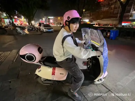Nighttime City Dance on Pink Scooter – AI Generated Video | Hailuo AI