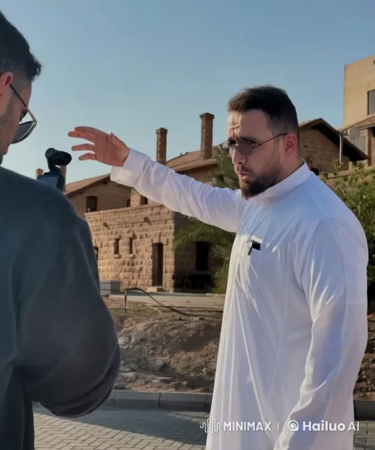 Man in White Thobe Discusses Outside Historic Building – AI Generated Video | Hailuo AI