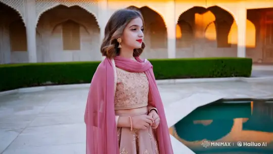 Young Woman in Mughal Palace: Serene Elegance – AI Generated Video | Hailuo AI