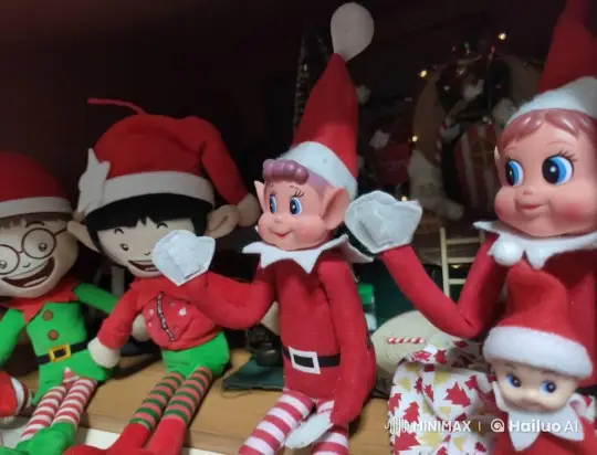 Animated Christmas Elves Greet Viewers in Festive Scene – AI Generated Video | Hailuo AI
