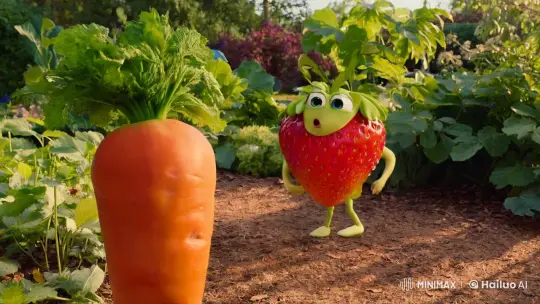 Anthropomorphic Veggies and Fruits Battle in a Sunlit Garden – AI Generated Video | Hailuo AI