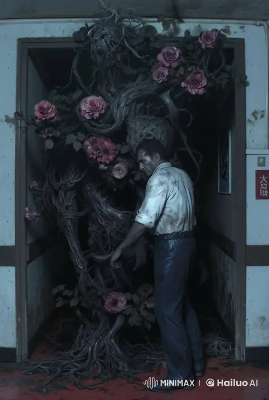 Man Confronts Grotesque Creature in Haunted Hallway – AI Generated Video | Hailuo AI