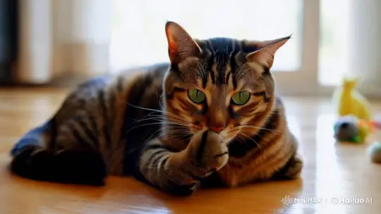 Tranquil Tabby Cat in Warm, Soft-Lit Setting – AI Generated Video | Hailuo AI