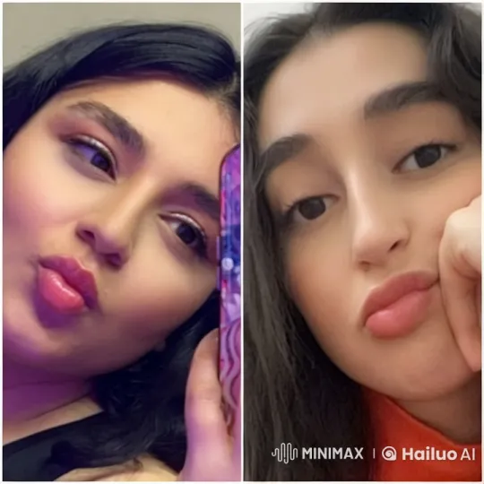 Animated Women's Selfies Merge in Playful Kiss – AI Generated Video | Hailuo AI
