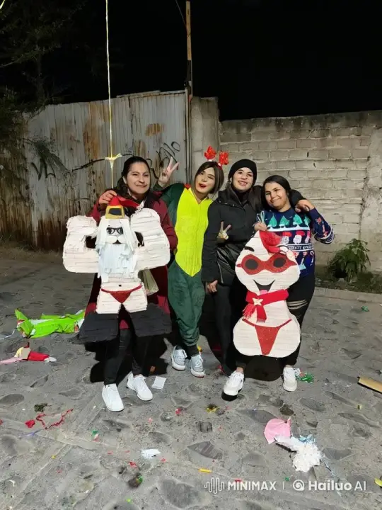 Women Joyously Battle with Piñatas at Night Festivity – AI Generated Video | Hailuo AI