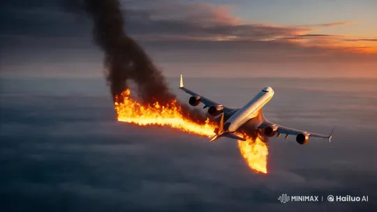 Aesthetic and Tense Scene of Flames on Wings at Dusk – AI Generated Video | Hailuo AI