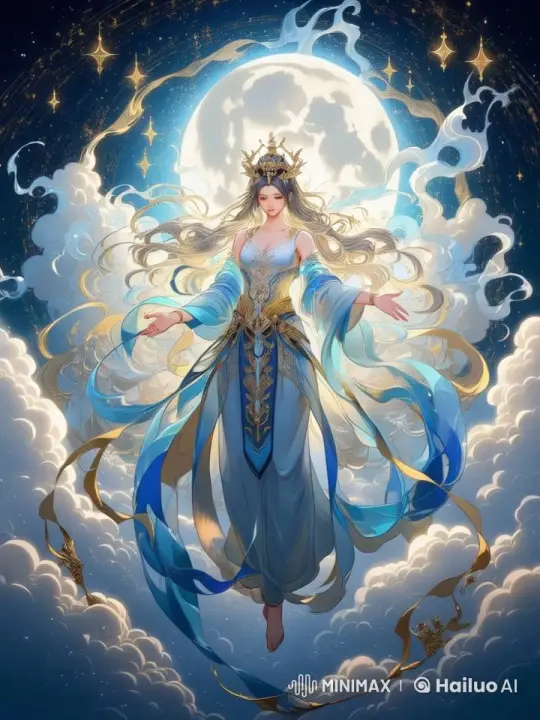 Celestial Woman in Ethereal Moonlit Scene – AI Generated Video | Hailuo AI
