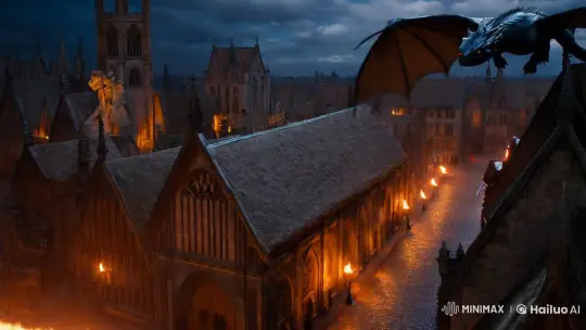 Dark Dragon Terrorizes Medieval Cityscape – AI Generated Video | Hailuo AI
