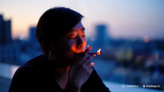 Contemplative Smoking Scene with Urban Aesthetic – AI Generated Video | Hailuo AI