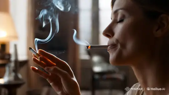 Contemplative Beauty: Woman and Smoke in Dim Light – AI Generated Video | Hailuo AI
