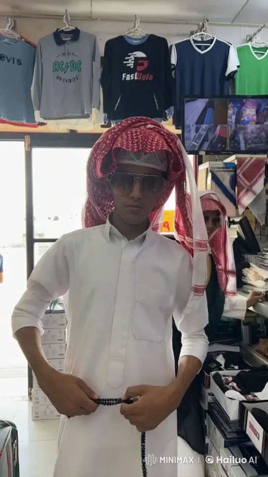 Traditional Attire Wearer Smokes Calmly in Clothing Store – AI Generated Video | Hailuo AI