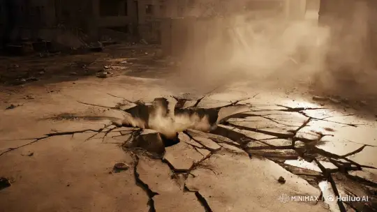 Superhero's Shockwave Descent in Desolate Landscape – AI Generated Video | Hailuo AI