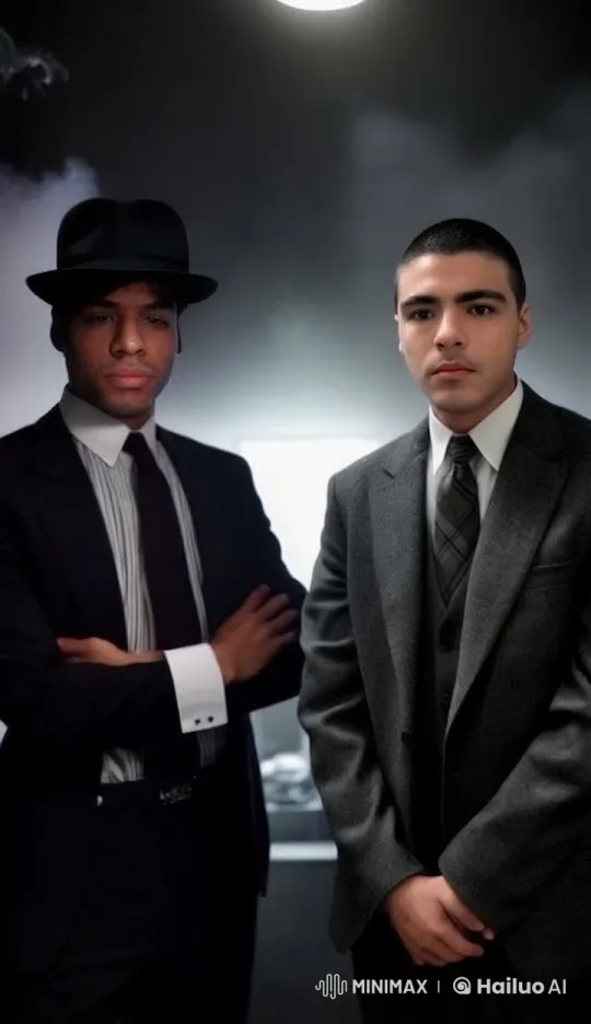 Noir Scene: Men in Suits with Cigarettes – AI Generated Video | Hailuo AI