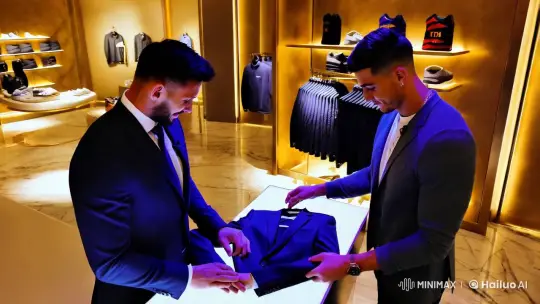 Legends Messi and Ronaldo in Sophisticated Fashion Boutique – AI Generated Video | Hailuo AI