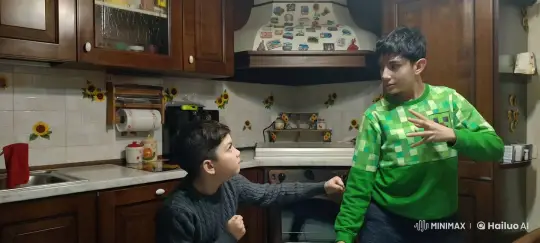 Kitchen Drama: Mimicked Rifle Retrieval and Simulated Flight – AI Generated Video | Hailuo AI