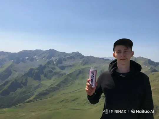 Young Man Enjoying Borjomi in Mountain Scenery – AI Generated Video | Hailuo AI